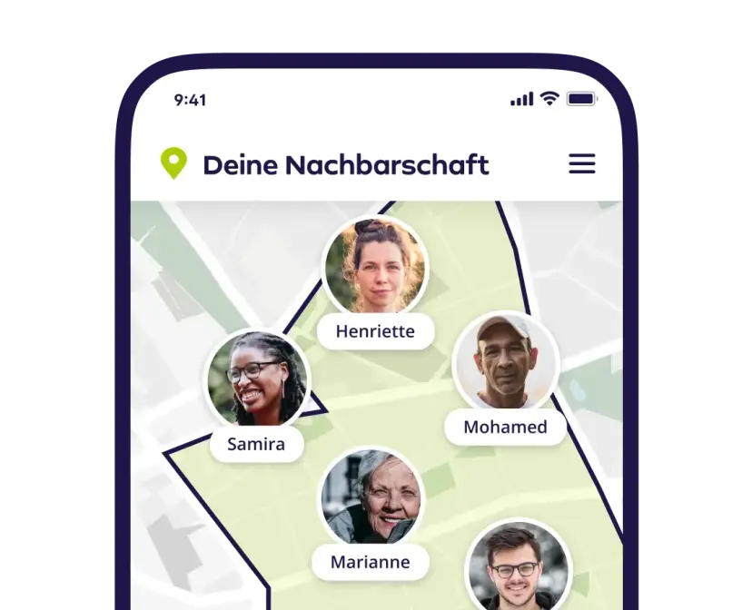 Beispielhafter Ausschnitt einer Nachbarschaft in der nebenan.de App